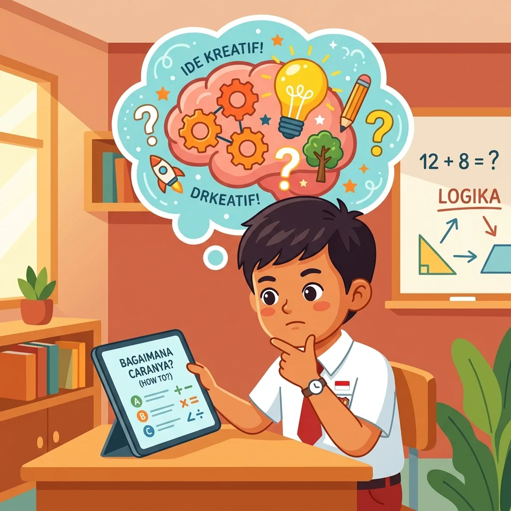 Siswa memecahkan masalah kontekstual bermakna berbasis HOTS di layar tablet
