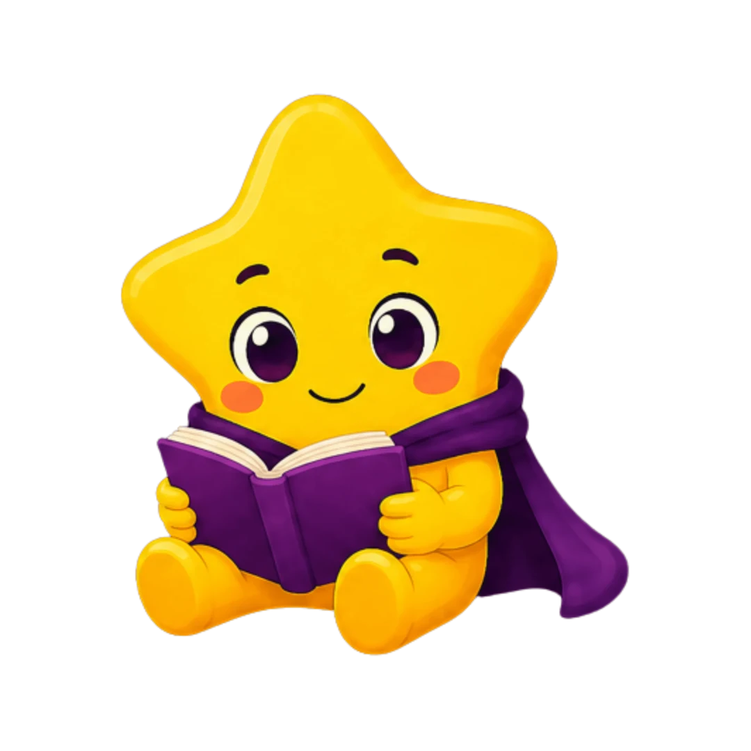 Maskot Bintang Astria Sedang Membaca Buku - Asisten Pembelajaran Digital Guru